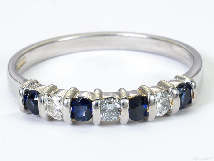 14 kt. Gold - Ring - 0.18 ct Diamond - Sapphire, 0.32 ct