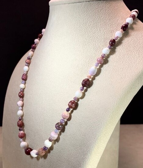 14 kt. Natural pearls, Pearls from Gastropod, Pink gold, Saltwater pearls, Rare Natural pearls « Scallop & Modiolus » - GGTL certified - Necklace - Diamond