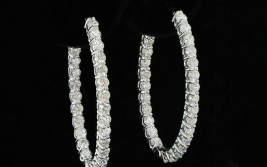14K White Gold Diamond Inside and Out Oval Hoop Earrings