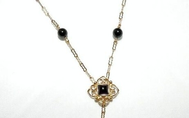 14K YELLOW GOLD NECKLACE with BLACK BEADS