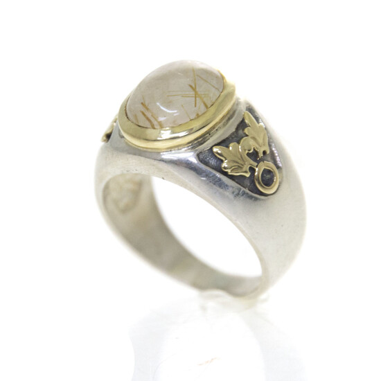 14k Yellow Gold and Sterling Silver Rutile Quartz Ring.