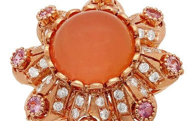 14k Rose Gold 15.40ct Rose Quartz 1.25ct Pink Sapphire 1.45ct Diamond Ring