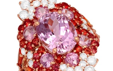 14k Rose Gold 5.01ct Kunzite 6.80ct Sapphire 1.48ct Diamond Ring