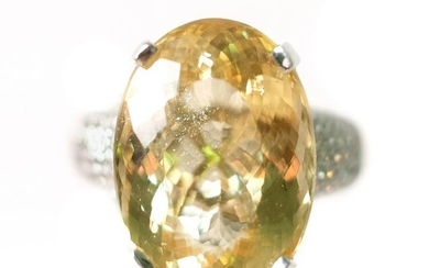 14k WG 17.95ctw Yellow Beryl & Diamond Ring