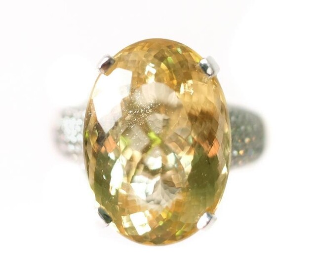 14k WG 17.95ctw Yellow Beryl & Diamond Ring