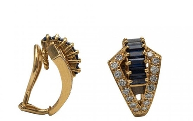 14kt Gold, Sapphire,and Diamond Earclips