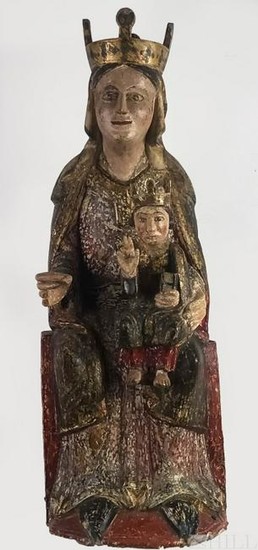 14th C Italian Polychrome Madonna and Child Statue