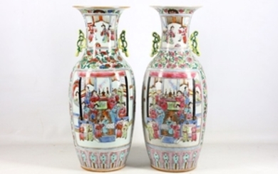 A large pair of Canton porcelain Famille Rose...