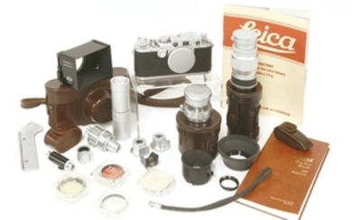 A Leica Wetzlar IIIF camera and accessories