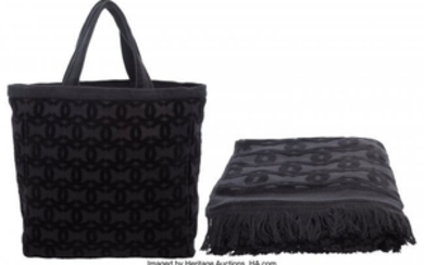 16051: Chanel Set of Two: Black Terry Cloth Beach Tote