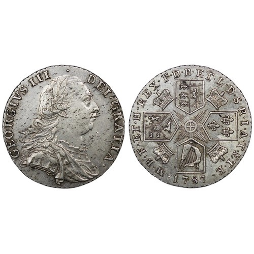 1787 Shilling, 1 over retrograde 1, George III. Reverse with...