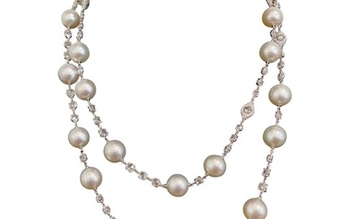 18 KT White Gold Diamond and South Sea Pearl Necklace
