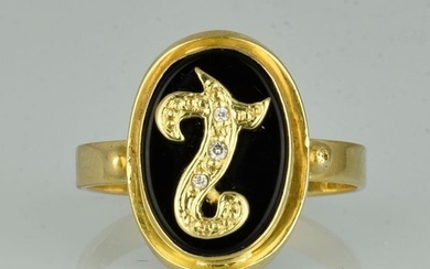 18 kt. Gold - Ring Onyx - Diamonds