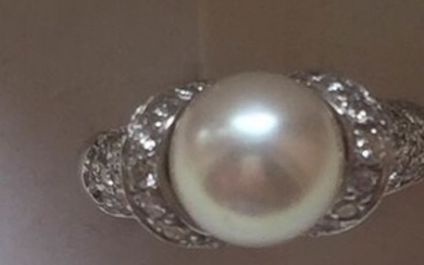 18 kt. South sea pearl, 10.00 mm pearl - Ring - Diamonds