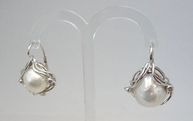18 kt. South sea pearl, White gold, 13x14 mm - Earrings - Diamond