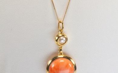 18 kt. South sea pearl, Yellow gold - Necklace with pendant - Coral