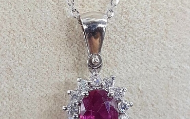 18 kt. White gold - Necklace - 0.75 ct Ruby - Diamonds