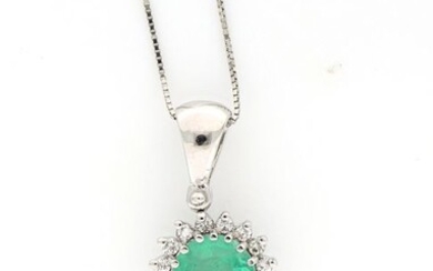 18 kt. White gold - Necklace, Necklace with pendant - 0.55 ct Emerald - Diamonds