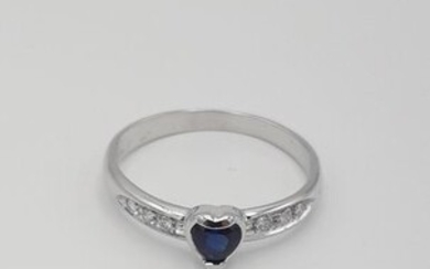 18 kt. White gold - Ring - 0.26 ct Sapphire - Diamonds