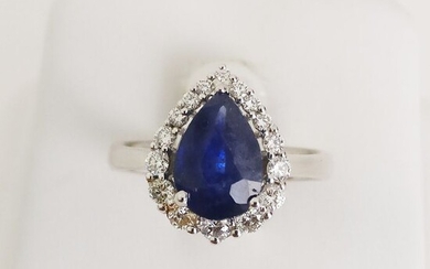 18 kt. White gold - Ring - 2.02 ct Sapphire - Diamonds