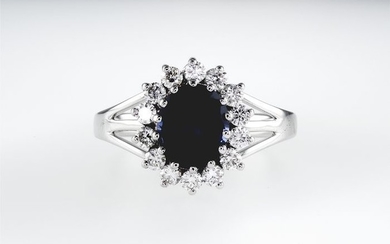 18 kt. White gold - Ring - 2.06 ct Sapphire - Diamond