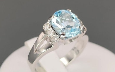 18 kt. White gold - Ring - 2.20 ct Aquamarine - Diamonds