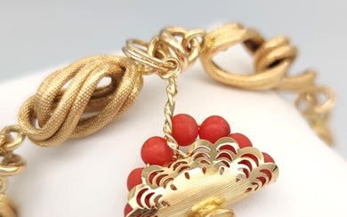 18 kt. Yellow gold - Bracelet, Pendant Coral
