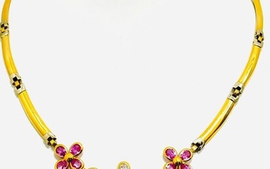 18 kt. Yellow gold - Necklace - 2.00 ct Quartz - Sapphires