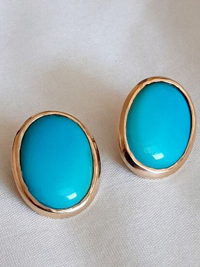 18 kt. Yellow gold, Turquoise - Earclips 13.0gr