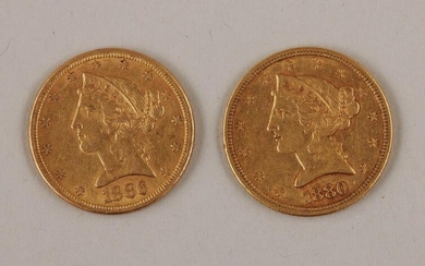1880 & 1886 Five dollar gold coins