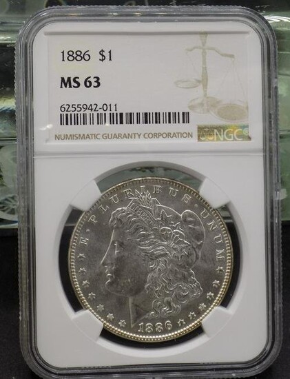 1886 MS63 Morgan dollar. Graded NGC