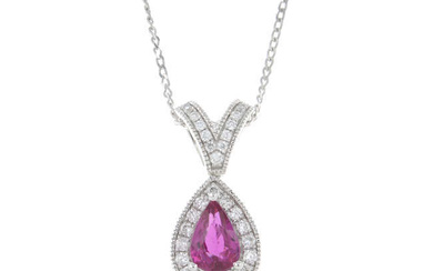 18ct gold ruby and diamond cluster pendant, with chain