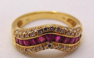 18ct yellow gold, ruby and diamond wishbone ring, approx tot...