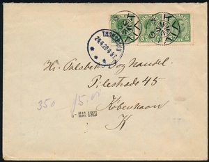 1908/4451: KVIVIG. Star-canc. on beautiful cover sent via Thorshavn 24.4.1920 to København. Arr.mark 3.5.20
