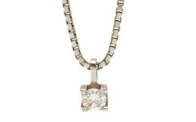 1918/1151 - Klarlund: A diamond pendant set with a diamond weighing app. 0.20 ct., mounted in 18k white gold. Accompanied by chain of 14k white gold. (2)