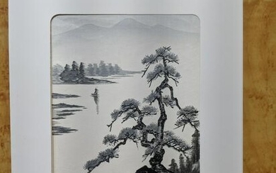 1950s Tekiho Imoto Japanese Woodblock Print Pine Tree