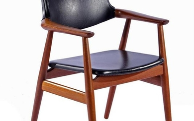 1970s teak armchair with black artificial leather