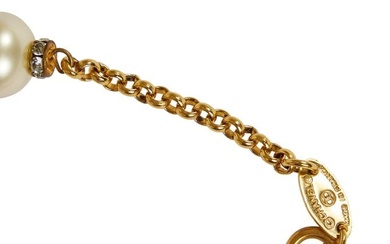 1980s Vintage Chanel Pearl & Crystal Sautoir Necklace