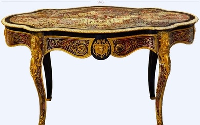 19th C. French Boulle Figural Bronze Mounted Table