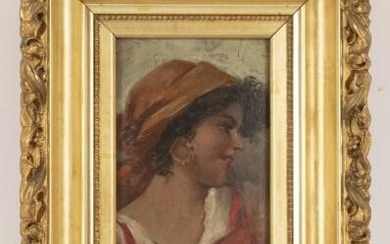 19th C. Gypsy Portrait in Gilt Wood Frame