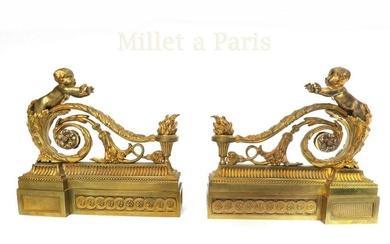 19th C. Pair of French Figural Chenets by Maison Millet