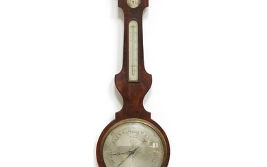 19th century mahogany banjo barometer thermometer with silve...