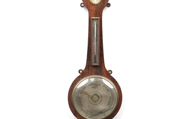 19th century rosewood banjo barometer with thermometer havin...