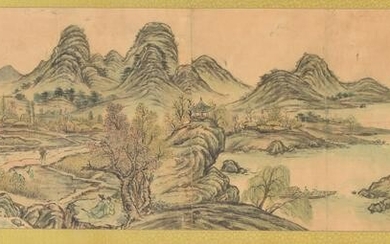 19th/20th century Korean screen painting with mountain