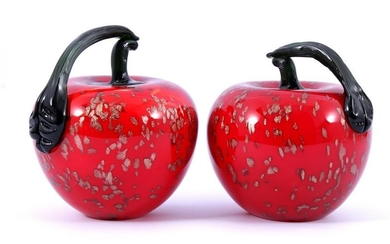 2 colored glass apples