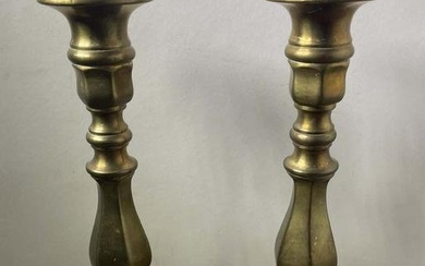 20TH CENTURY BRASS CANDLE STICKS HOLDERS WITH RICH AGED PATINA FINISH A Vintage Pair of Pair of