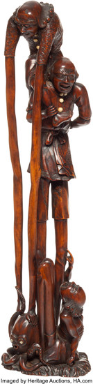 21251: A Japanese Carved Wood Ashinaga-Tenaga Figural G