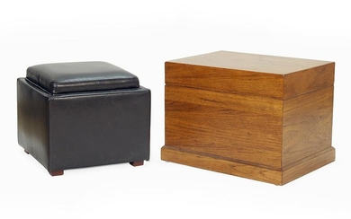 A Black Leather Cube Stool.