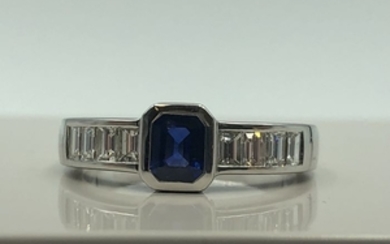 18 kt. White gold - Ring - 0.41 ct Sapphire - Diamonds