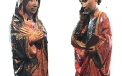 Sculpture, Pair of wood carvings - St. John and Mary Magadalena - Polychrome wood - Early 15th century